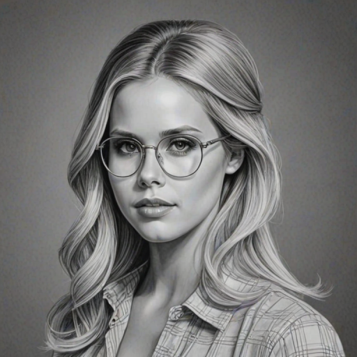 Comely Claire Holt, pencil sketch, portrait of Magnificent woman 1970s in glasses, hair style beatnik, outline, clear lines, fine lines, 8k