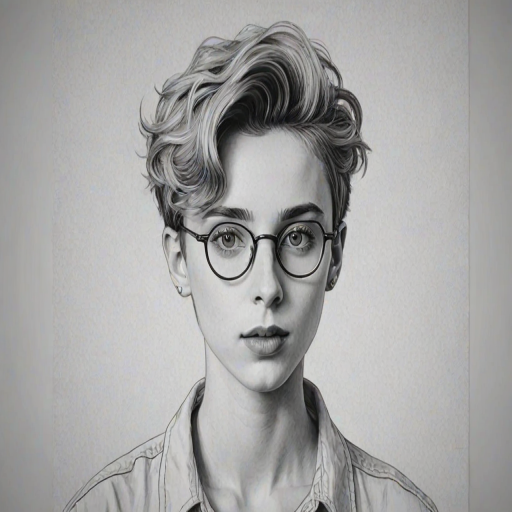 Superb Troye Sivan, pencil sketch, portrait of Fascinating woman 1924s in glasses, hair style beatnik, outline, clear lines, fine lines, 8k