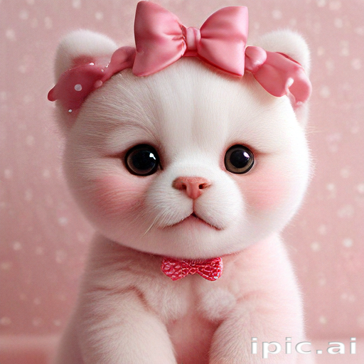 Adorable Fluffy Kitten with Pink Bow and Sweet, Innocent Expression.
