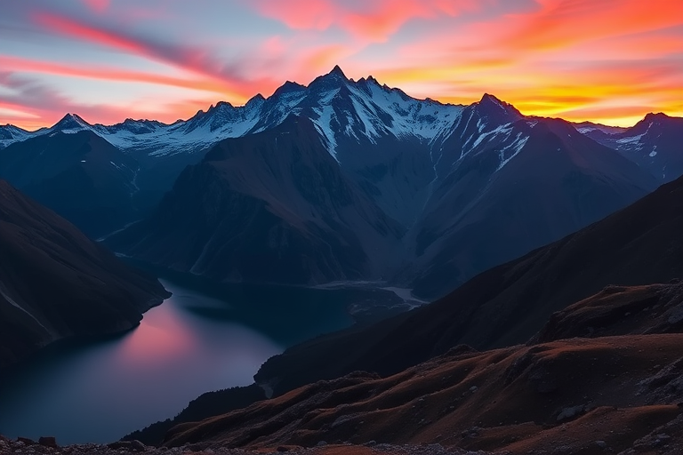 Create an image of a tranquil mountain landscape during sunrise with vibrant colors reflecting off the water, captured with a Canon EOS 5D Mark IV, 24mm lens, aperture f/8, shutter speed 1/125s, ISO 100, in a wide-angle view, using a landscape photography style.