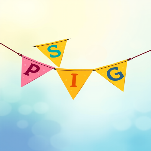 create a vibrant illustration of a colorful spring banner with triangular flags displaying the letters S, P, R, I, N, G in playful fonts, using a DSLR camera settings of f/2.8 aperture, ISO 100, and shutter speed of 1/100s, captured from a straight-on view, using a high-res digital art style to enhance clarity and detail