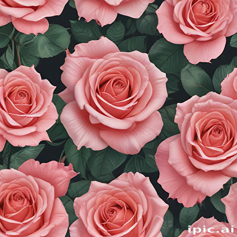 Beautiful Pink Roses Surrounded by Lush Green Leaves on Dark Background
