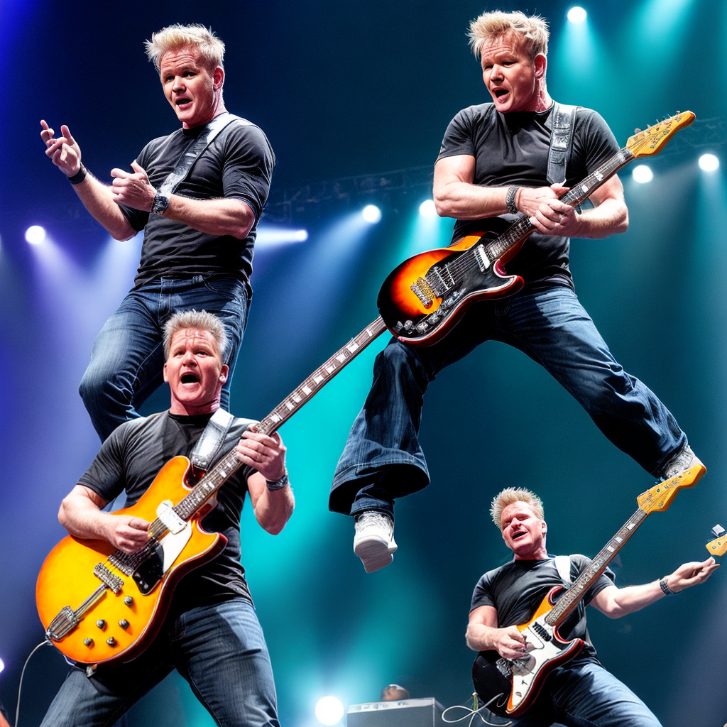 Gordon Ramsay Rapper Gordon Ramsay as a rockstar playing the guitar and stage diving