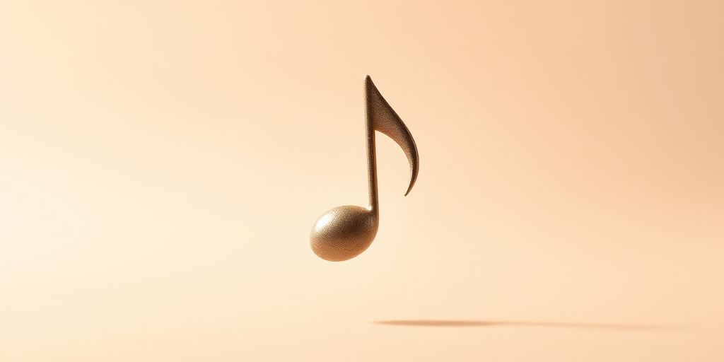 Create a high-resolution image of a floating musical note on a soft gradient background, captured with a DSLR camera at f/2.8 aperture, ISO 100, 1/250s shutter speed, using a macro lens for clarity and depth of field.