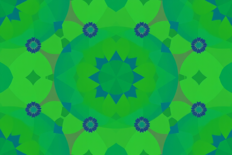 pattern of overlapping circles and stars in various shades of green and blue, high resolution, f/8 aperture, 1/60 shutter speed, ISO 200, top-down view, digital camera, vibrant colors, seamless design