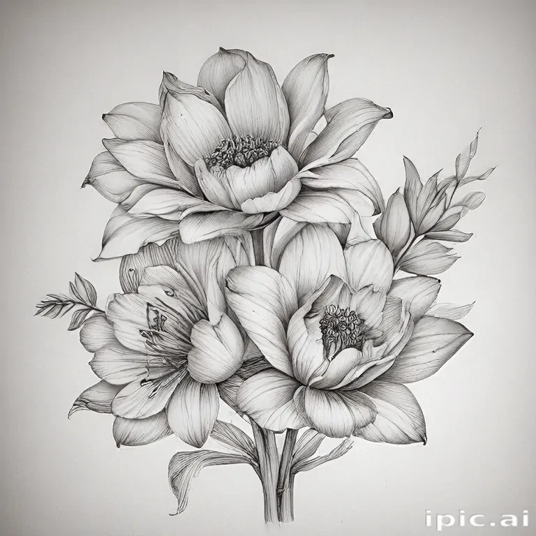 pencil drawn flowers