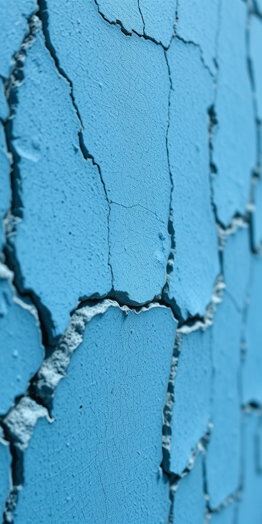 Create a highly detailed, high-resolution close-up image of a cracked blue wall texture, use a Canon EOS R5 camera with a 50mm lens, aperture set to f/8, ISO 100, and a shutter speed of 1/125 sec, natural light with soft shadows to enhance the texture and color depth.