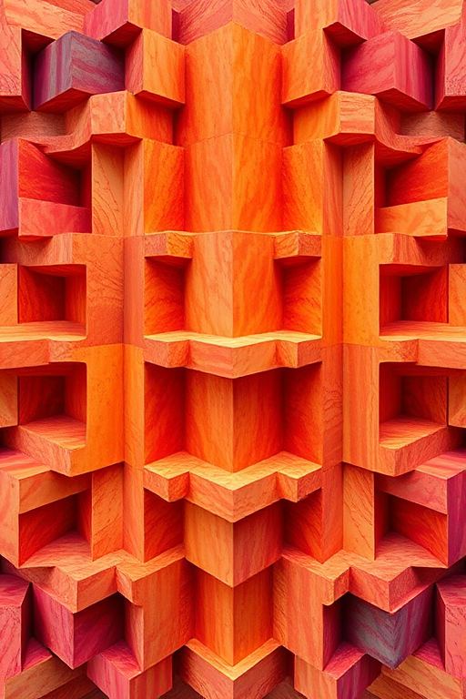 create a vibrant abstract geometric pattern of interlocking cubes in warm and cool tones with rich textures, shot with a DSLR camera at f/8, 1/125s, ISO 100, using a wide-angle lens, top-down perspective, ensuring high detail and clarity.