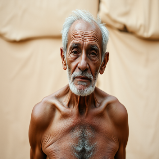 shirtless old man