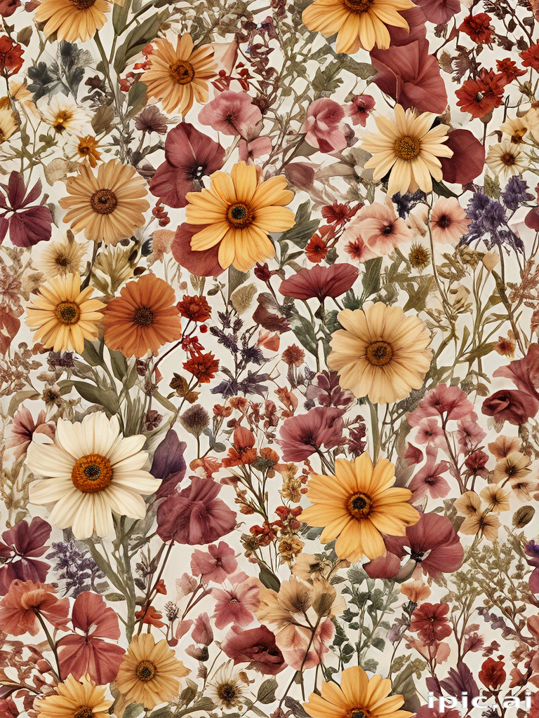 Vibrant Floral Pattern Featuring a Variety of Colorful Blooms and Leaves