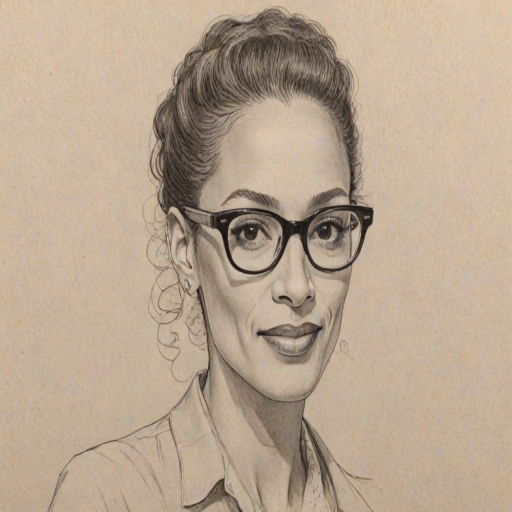 Delightful Carla Hall, pencil sketch, portrait of Exquisite woman 1957s in glasses, hair style beatnik, outline, clear lines, fine lines, 8k