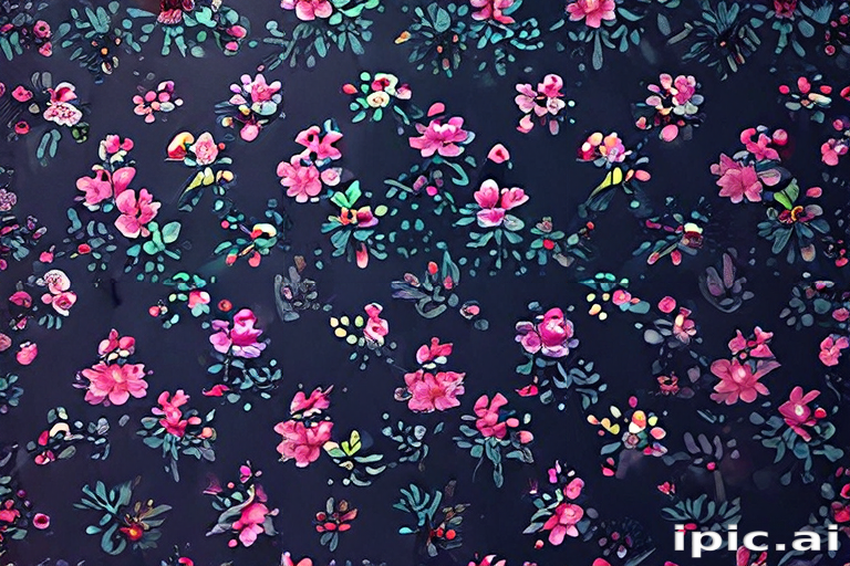 Vibrant Floral Pattern with Bold Colors on a Dark Background