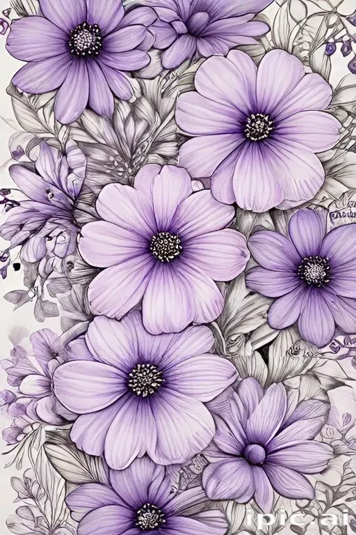 purple flowers drawing
