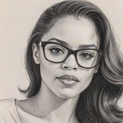 Delightful Bianca Lawson, pencil sketch, portrait of Ravishing woman 1945s in glasses, hair style beatnik, outline, clear lines, fine lines, 8k