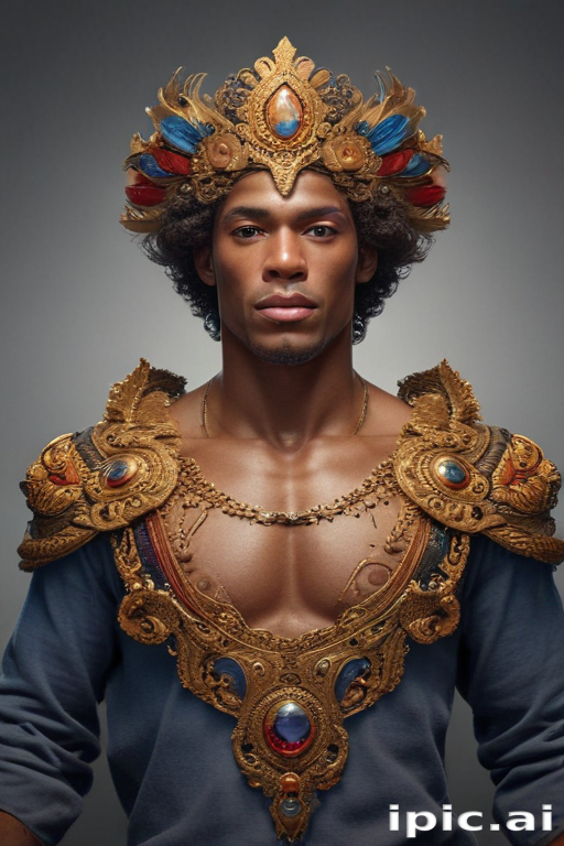 Regal Portrait of a Majestic Figure Adorned in Ornate Golden Jewelry