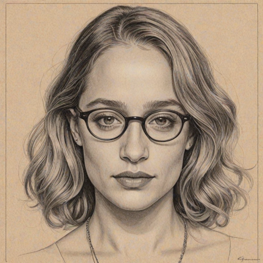 Enchanting Jemima Kirke, pencil sketch, portrait of Magnificent woman 1926s in glasses, hair style beatnik, outline, clear lines, fine lines, 8k
