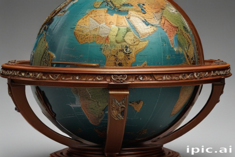 Elegant Vintage Globe on Ornate Stand Showcasing Detailed World Map