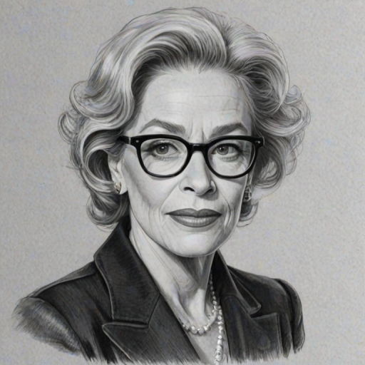 Splendid Holland Taylor, pencil sketch, portrait of Alluring woman 1948s in glasses, hair style beatnik, outline, clear lines, fine lines, 8k