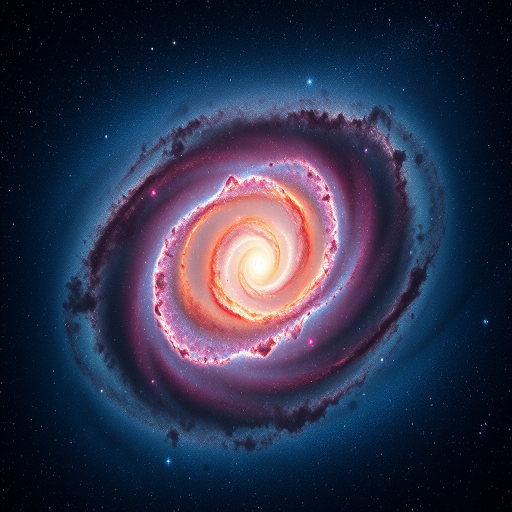 prompt a high-resolution image of a swirling galaxy with vibrant colors and luminous stars, captured with a Canon EOS R5 camera, 24mm lens, f/2.8 aperture, ISO 800, 1/100s shutter speed, with a wide-angle view and astrophotography style for enhanced detail and depth.