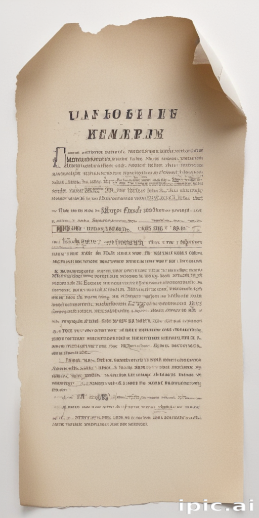 Old Document with Torn Edge Featuring Text in an Unknown Language
