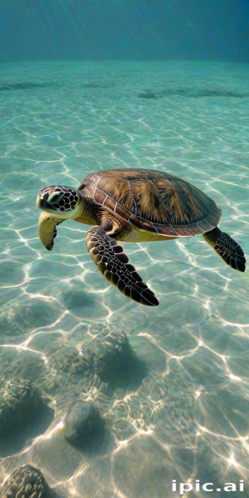 Graceful Sea Turtle Swimming Effortlessly Through Crystal Clear Ocean ...