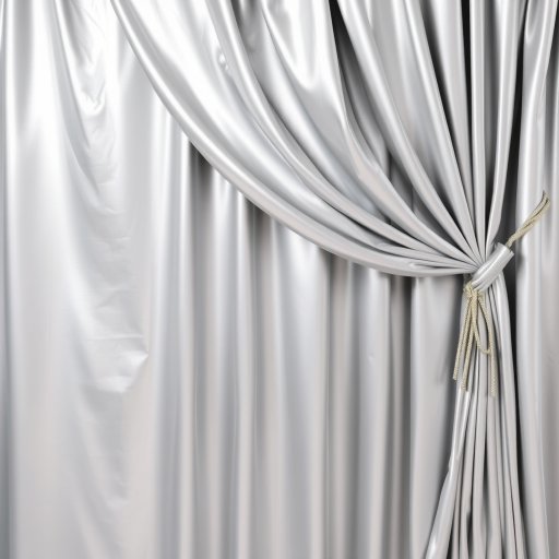 regenerate an image of a silver curtain draped elegantly with pleats and tied at one side