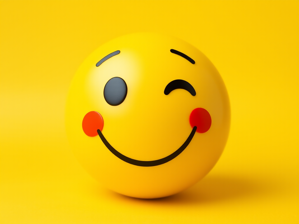 Create a vivid and cheerful smiling emoji with a bright yellow background, using a DSLR camera with a 50mm lens, aperture set to f/1.8, ISO 100, in a portrait view for enhanced clarity and depth of field.