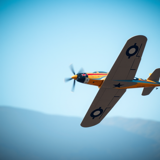 a high-resolution side profile image of a vintage airplane in flight, captured with a Canon EOS R5, 50mm lens, f/2.8 aperture, 1/1000s shutter speed, ISO 100, with a clear blue sky background and sharp focus on the aircraft's details