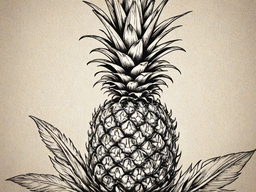 Regenerate a simple black outline illustration of a pineapple with detailed leaves and textured skin.