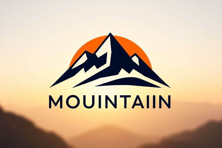 Portray a minimalist logo design featuring a stylized mountain with a sunrise in the background, using a clean vector style, shot with a Canon EOS R5, 50mm lens, f/1.8 aperture, ISO 100, in natural lighting, focusing closely on the details to enhance sharpness and clarity.