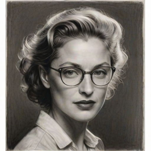 Exquisite Annie Leibovitz, pencil sketch, portrait of Stunning woman 1944s in glasses, hair style beatnik, outline, clear lines, fine lines, 8k