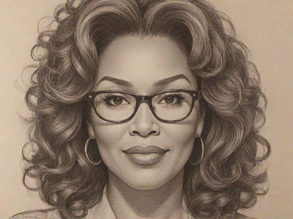 Stunning Kym Whitley, pencil sketch, portrait of Lovely woman 1959s in glasses, hair style beatnik, outline, clear lines, fine lines, 8k