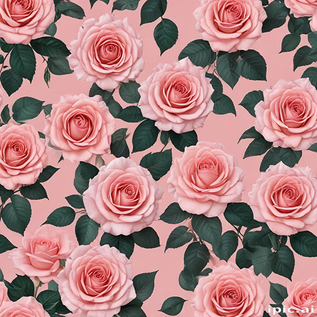 Beautiful Pink Roses with Lush Green Leaves Against a Soft Pink Background