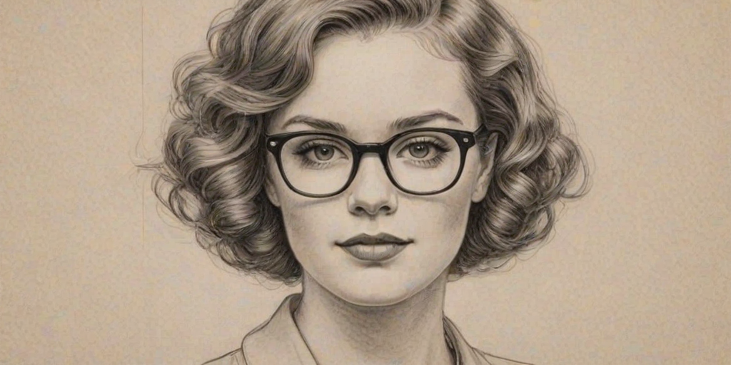 Appealing Shannon Purser, pencil sketch, portrait of Attractive woman 1924s in glasses, hair style beatnik, outline, clear lines, fine lines, 8k
