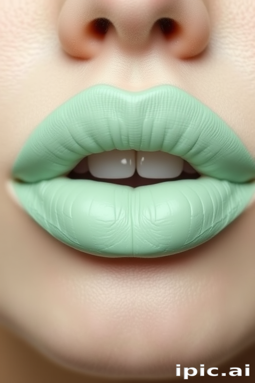 Pastel mint green lips with a creamy matte texture, offering a unique and refreshing take on unconventional lip colors