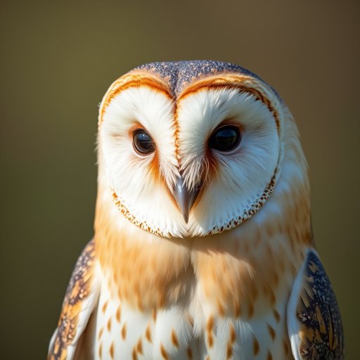 Close-up of a barn owl with detailed feathers in soft focus background, aperture f/2.8, shutter speed 1/250s, ISO 200, shot with a DSLR camera in natural light to enhance sharpness and depth.
