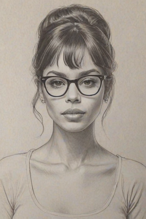 Stunning Zo' Saldana, pencil sketch, portrait of Charming woman 1966s in glasses, hair style beatnik, outline, clear lines, fine lines, 8k
