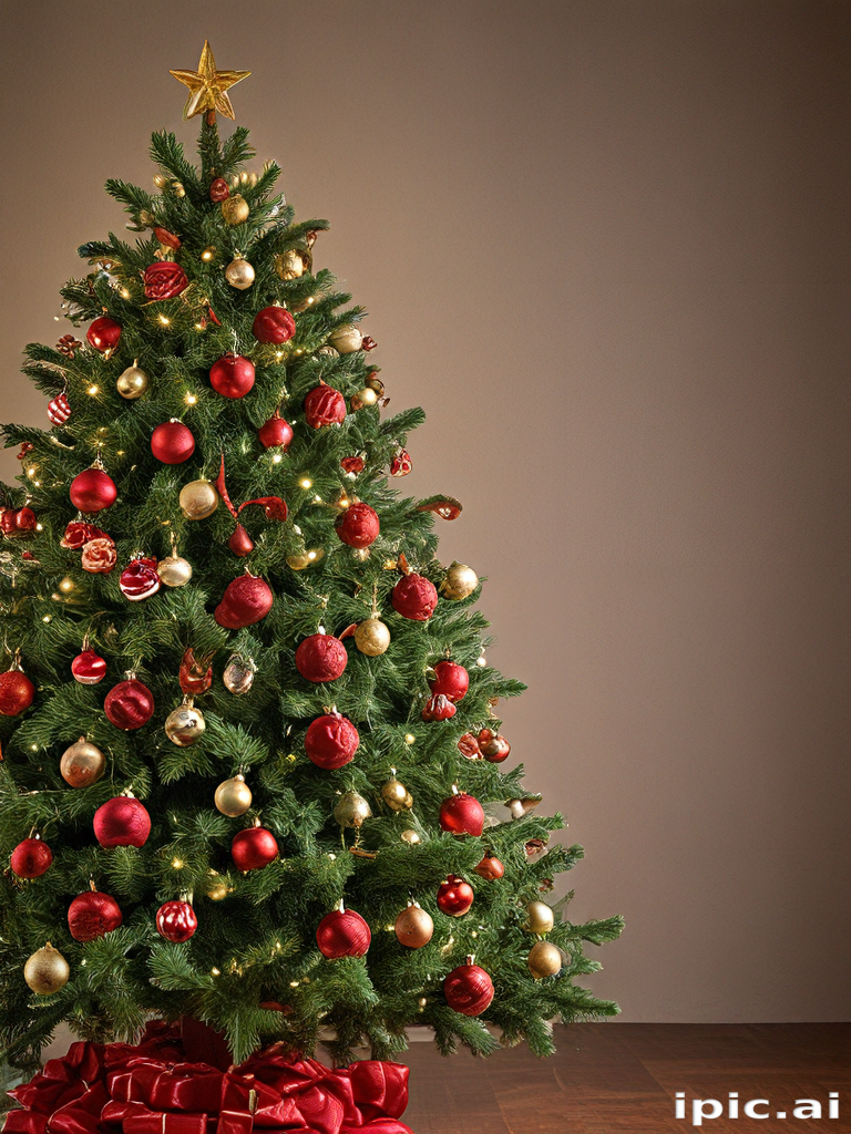 Festively Adorned Christmas Tree with Gleaming Ornaments and Golden ...