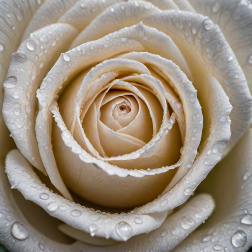 macro shot of a white rose with water droplets on the petals