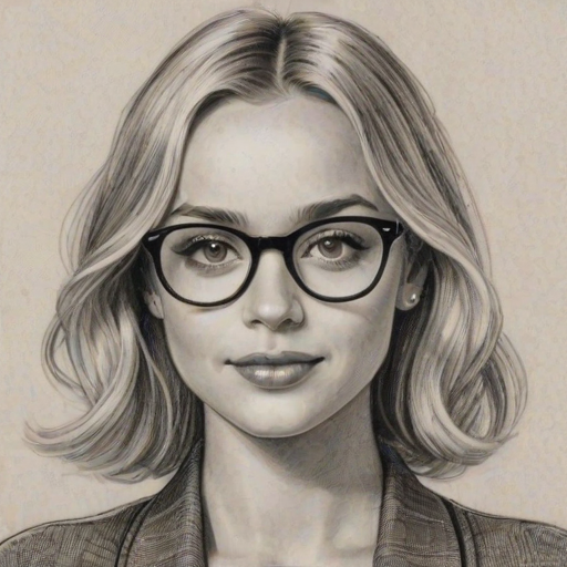 Dazzling Madison Iseman, pencil sketch, portrait of Appealing woman 1934s in glasses, hair style beatnik, outline, clear lines, fine lines, 8k