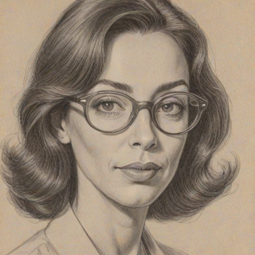 Sublime Illeana Douglas, pencil sketch, portrait of Beauteous woman 1952s in glasses, hair style beatnik, outline, clear lines, fine lines, 8k