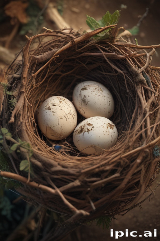 Three Delicate Eggs Nestled in a Cozy, Natural Bird's Nest