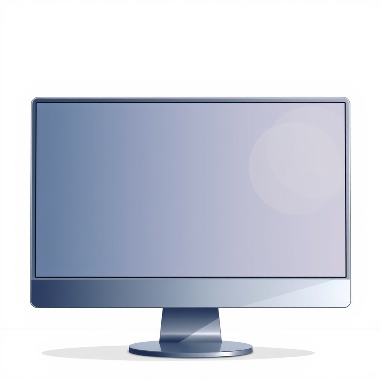 Create a high-resolution illustration of a blank computer monitor with a sleek design, front view, using a Canon EOS R5 camera with an aperture of f/5.6, ISO 100, and a focal length of 35mm for enhanced clarity and detail.