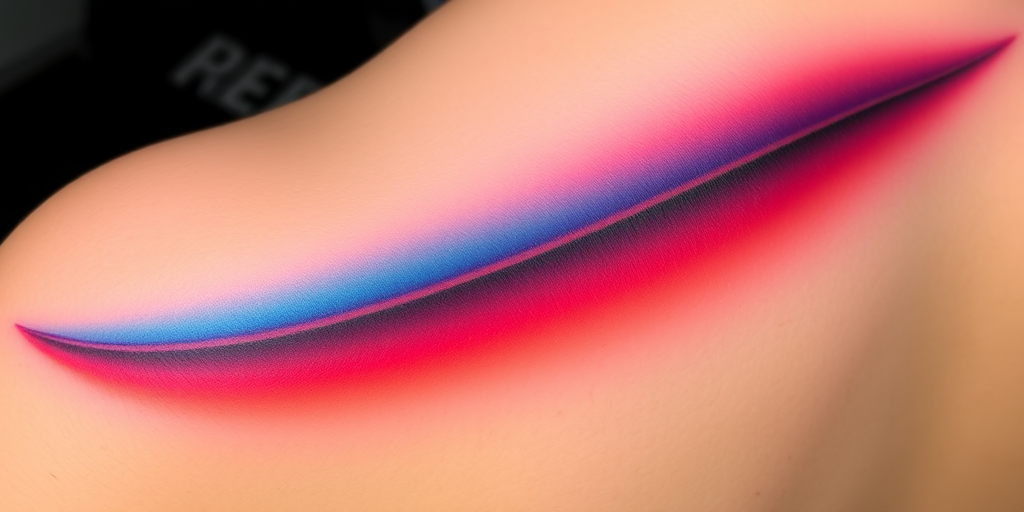 Gradient color tattoo titled "Spectrum Shift" featuring a smooth transition of vibrant hues across the design, creating a mesmerizing optical effect, celebrated for its modern and eye-catching appearance