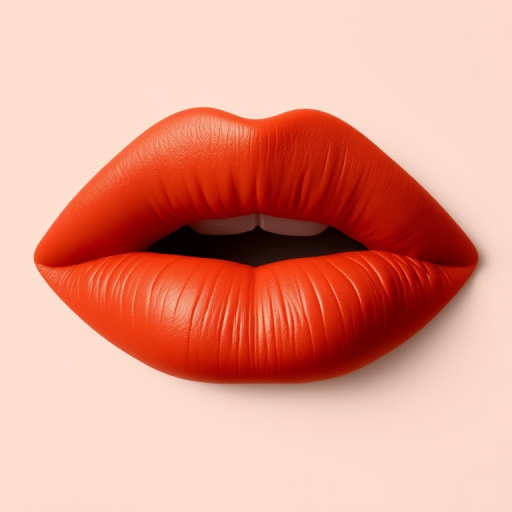 Mesmerizing image of matte terracotta lips with a bold outline, emphasizing natural texture and fullness, captured in sharp detail against a neutral background