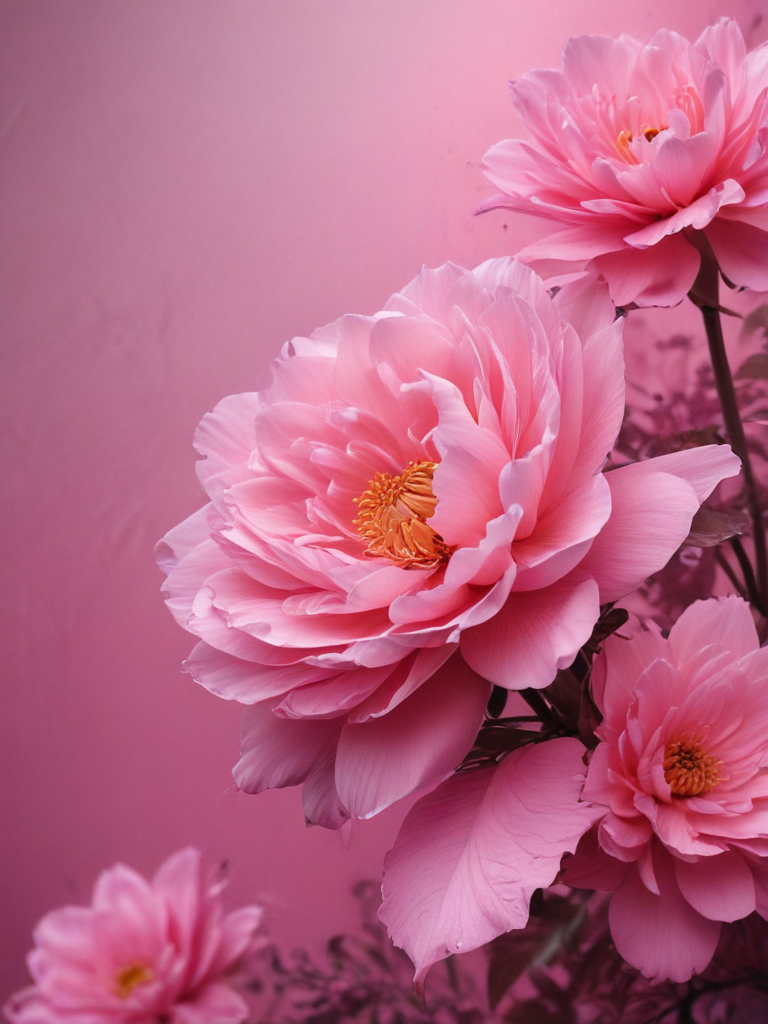 Delicate Pink Peonies Blooming Against a Soft Pink Background in Springtime