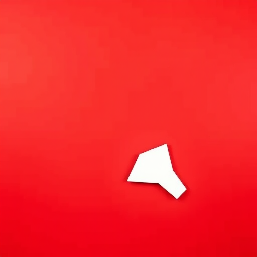 Create an image of a simplified white arrow pointing diagonally downwards against a vibrant red background, captured with a DSLR camera at f/4 aperture, 1/60 shutter speed, ISO 100, in a high-resolution flat lay style.