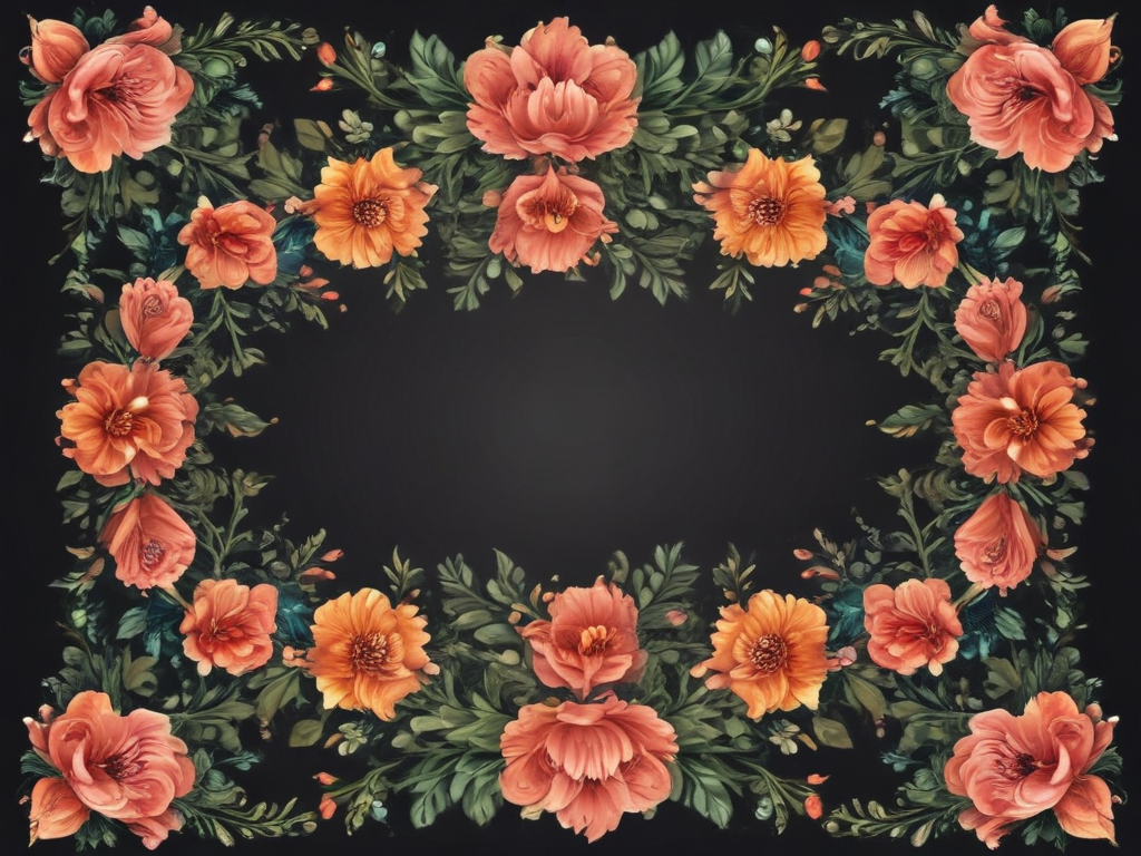 Vibrant Floral Border Design Featuring Lush Blooms Against a Dark ...
