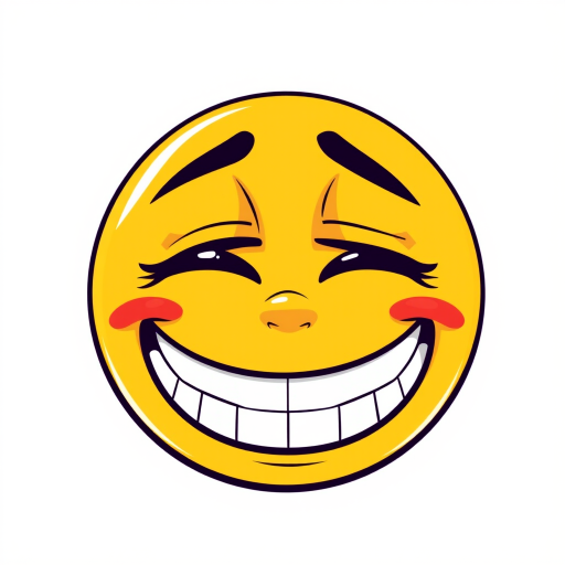 Create a digital illustration of a yellow emoji with a wide grin and half-closed, bloodshot eyes. The design should be bold and expressive, capturing a sense of tired amusement or mischief. The background should be transparent to highlight the emoji's features.