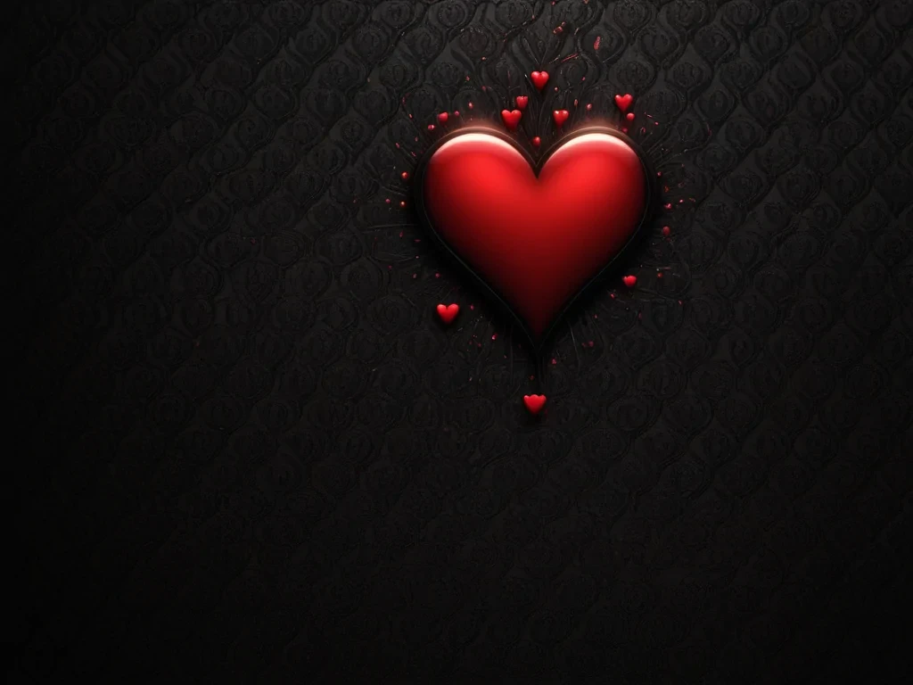 Vibrant Red Heart Surrounded by Smaller Hearts on Elegant Black Background
